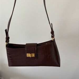 Primark Dark Brown Croc-Embossed Shoulder Bag